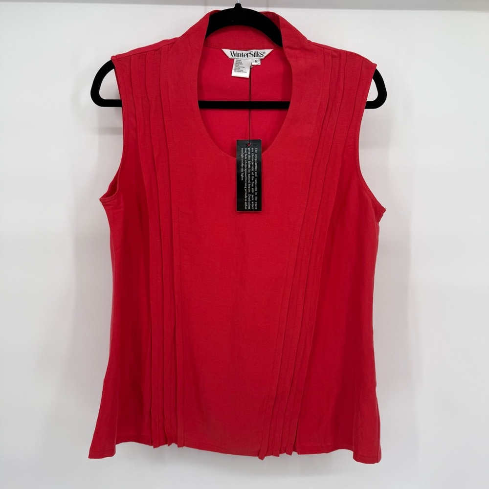 WinterSilks Silk Linen Blend Sleeveless Pleated Shell Blouse Lightweight M Soft